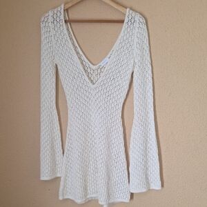 Meshki Cream Open Crochet Knit Top